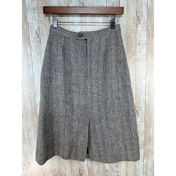 Vintage Jos A Bank Clothier Wool Skirt Womens 8 Blue Pink Pleated Chevron Tweed - Picture 2 of 8